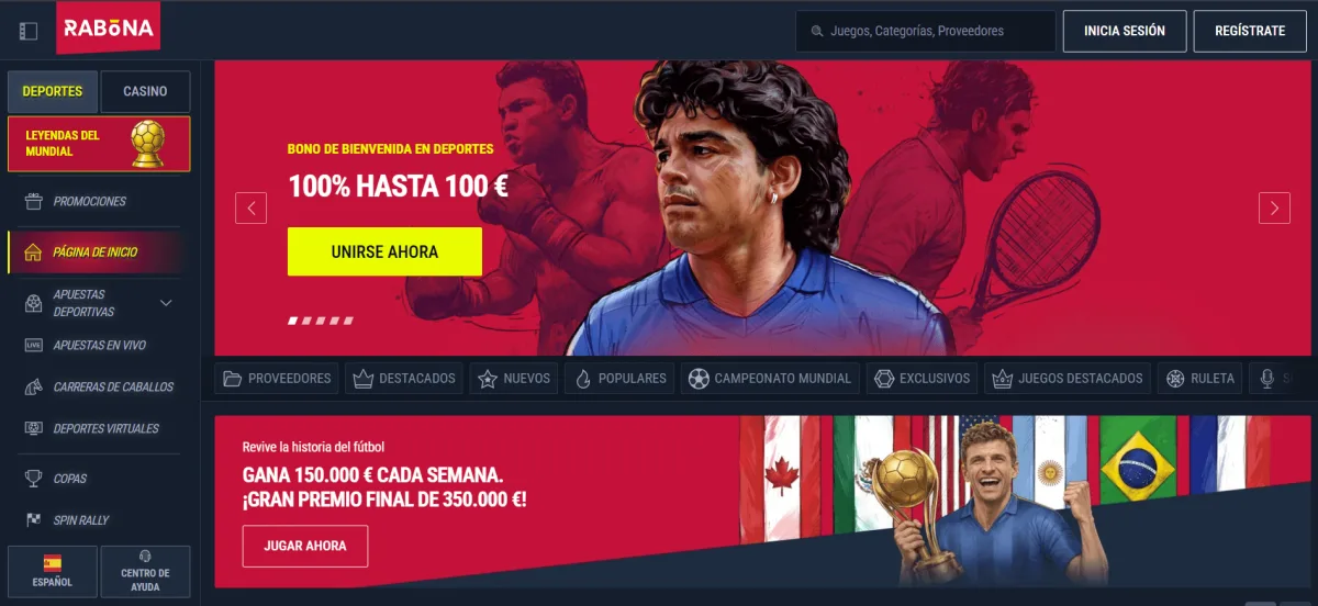 Rabona homepage bono bienvenida casino online